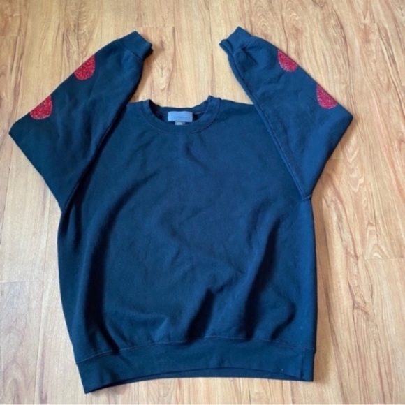 Carmar Los Angeles Black Crew Neck Sweatshirt Red Studded Heart Sleeves Size SML - Picture 8 of 16